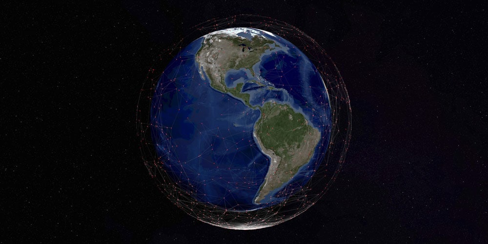 Illustration of connections between Starlink satellites, visualization of the signal path in the satellite network