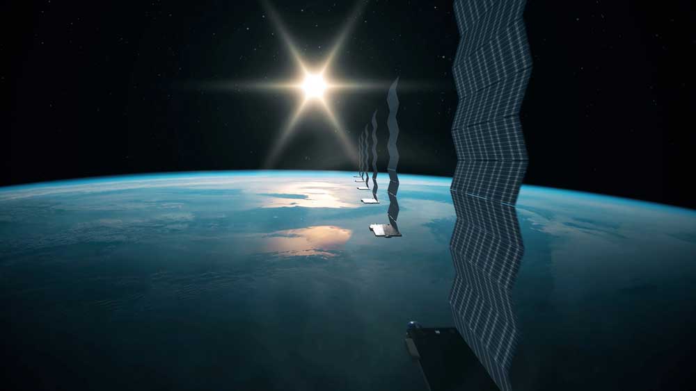Array of Starlink satellites in orbit