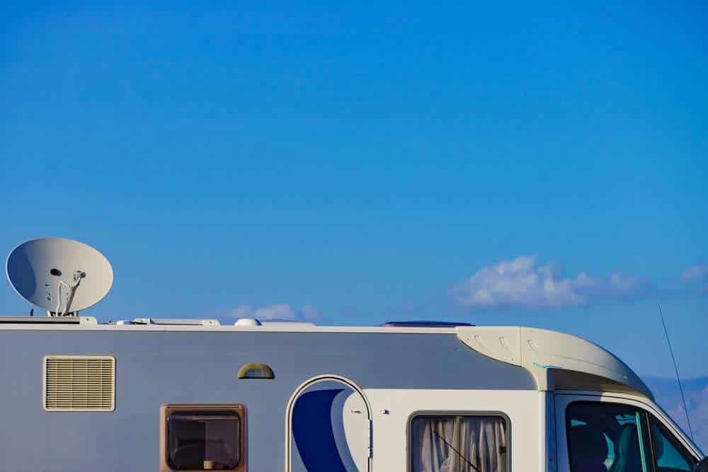 Satellite dish on the roof of camper car